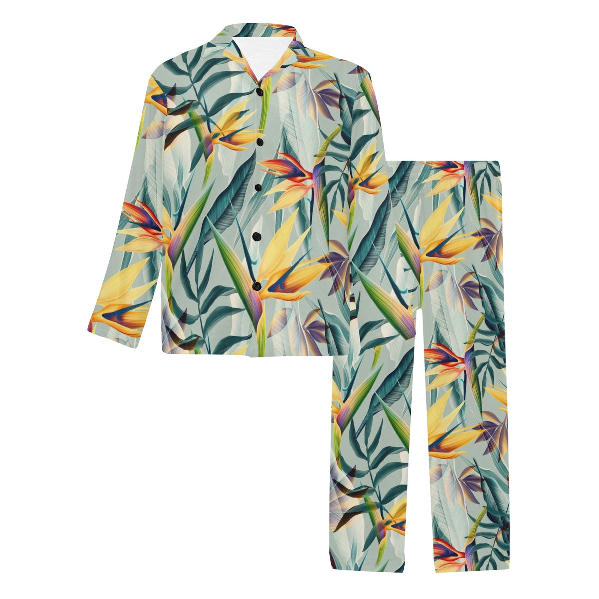 Tropical Flower Pattern Print Design TF022 Men's Long Sleeve Pajama Set