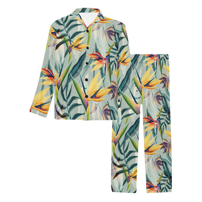Tropical Flower Pattern Print Design TF022 Men's Long Sleeve Pajama Set