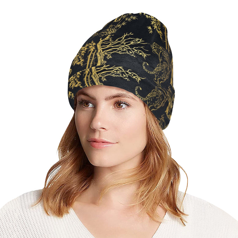 Tiger Gold Print Design LKS307 Unisex Beanie