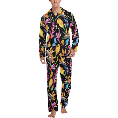 Tropical Flower Pattern Print Design TF016 Men's Long Sleeve Pajama Set