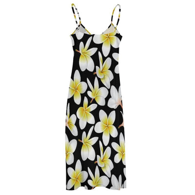 Yellow Plumeria Hawaiian Flowers Long Maxi Dress