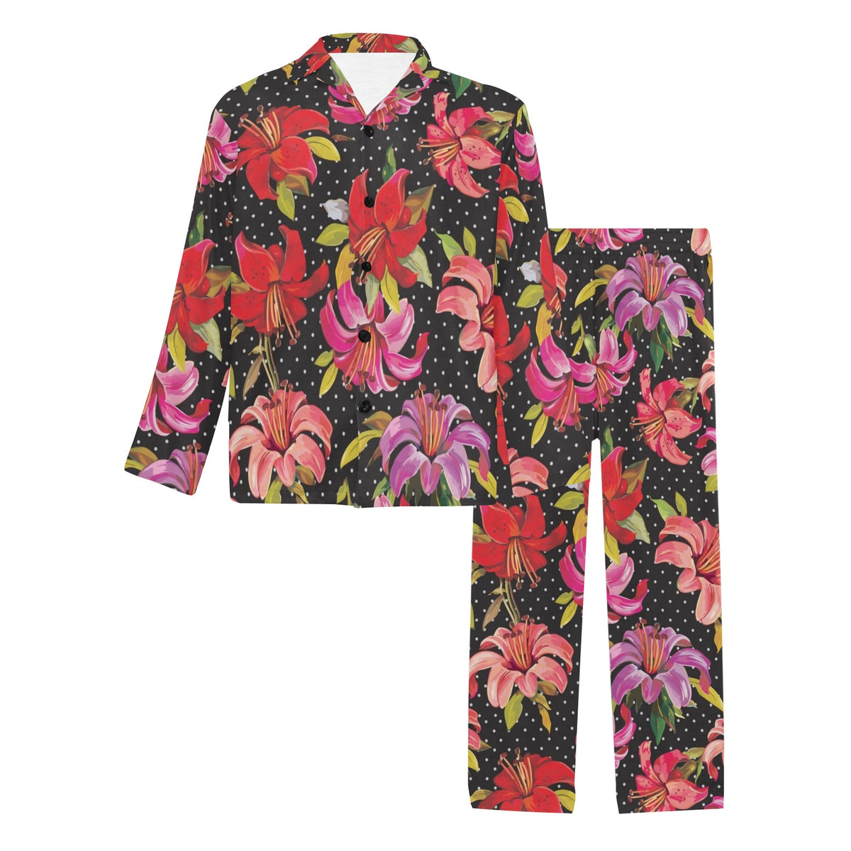 Lily Pattern Print Design LY012 Men's Long Sleeve Pajama Set