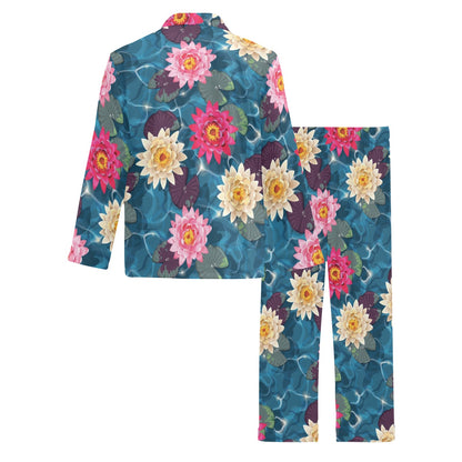 Water Lily Pattern Print Design WL05 Men's Long Sleeve Pajama Set