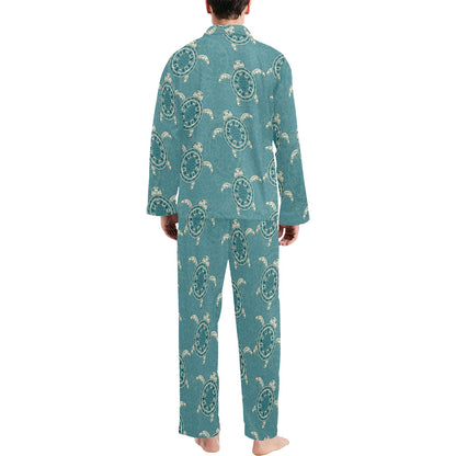 Sea Turtle Pattern Print Design T02 Men's Long Sleeve Pajama Set