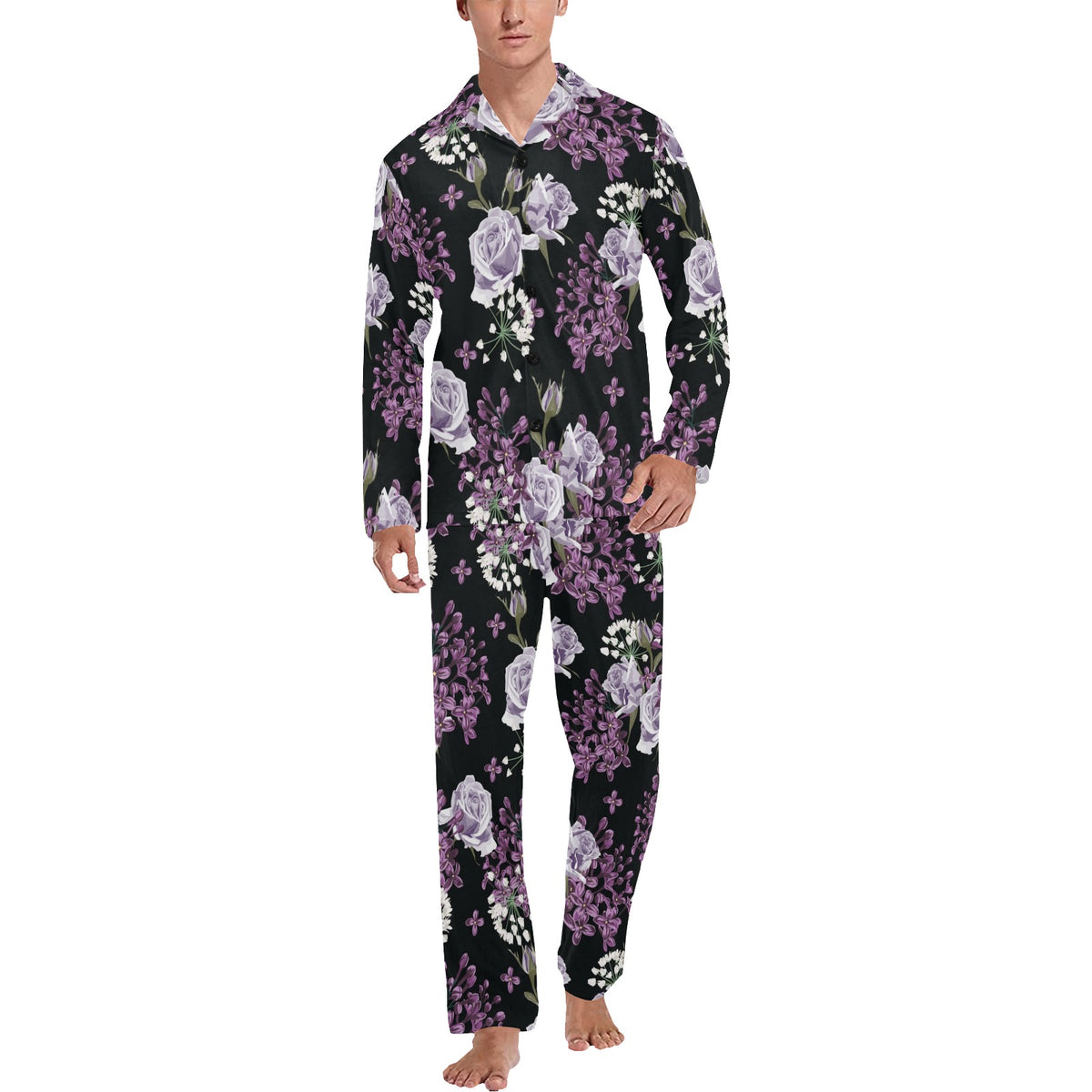 Lilac Pattern Print Design LI04 Men's Long Sleeve Pajama Set