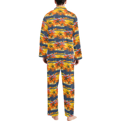 Palm Tree Pattern Print Design PT010 Men's Long Sleeve Pajama Set