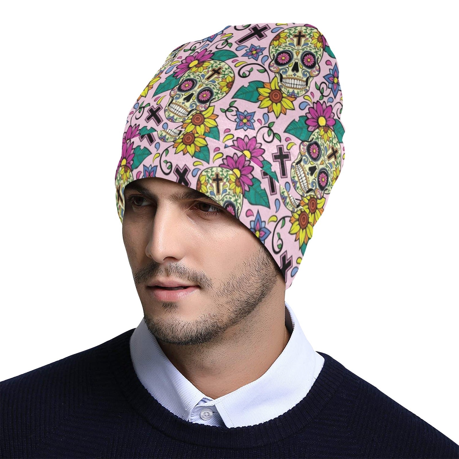 Sugar Skull Print Design LKS307 Unisex Beanie