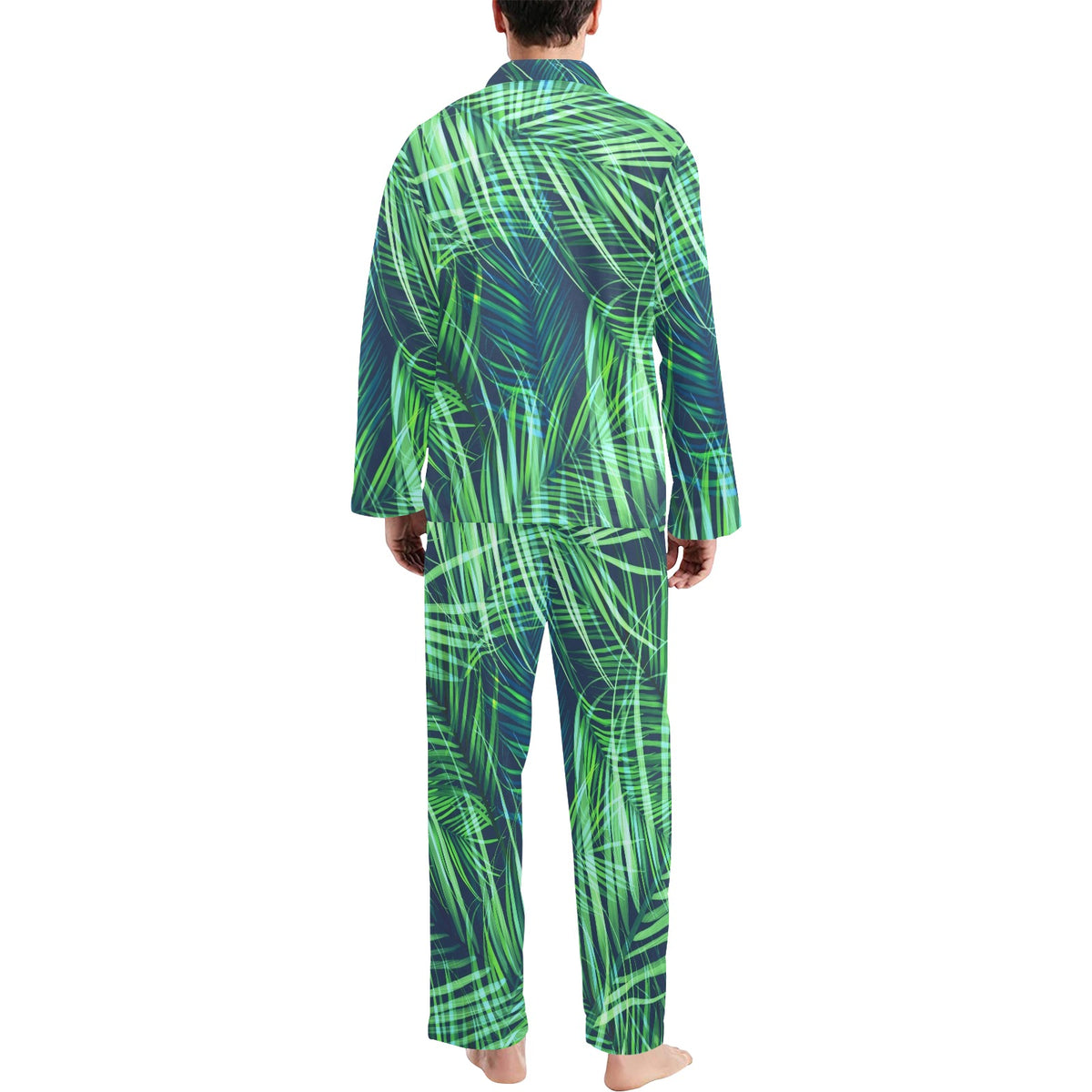 Palm Leaves Pattern Print Design PL02 Men's Long Sleeve Pajama Set