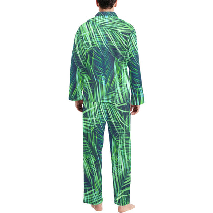 Palm Leaves Pattern Print Design PL02 Men's Long Sleeve Pajama Set