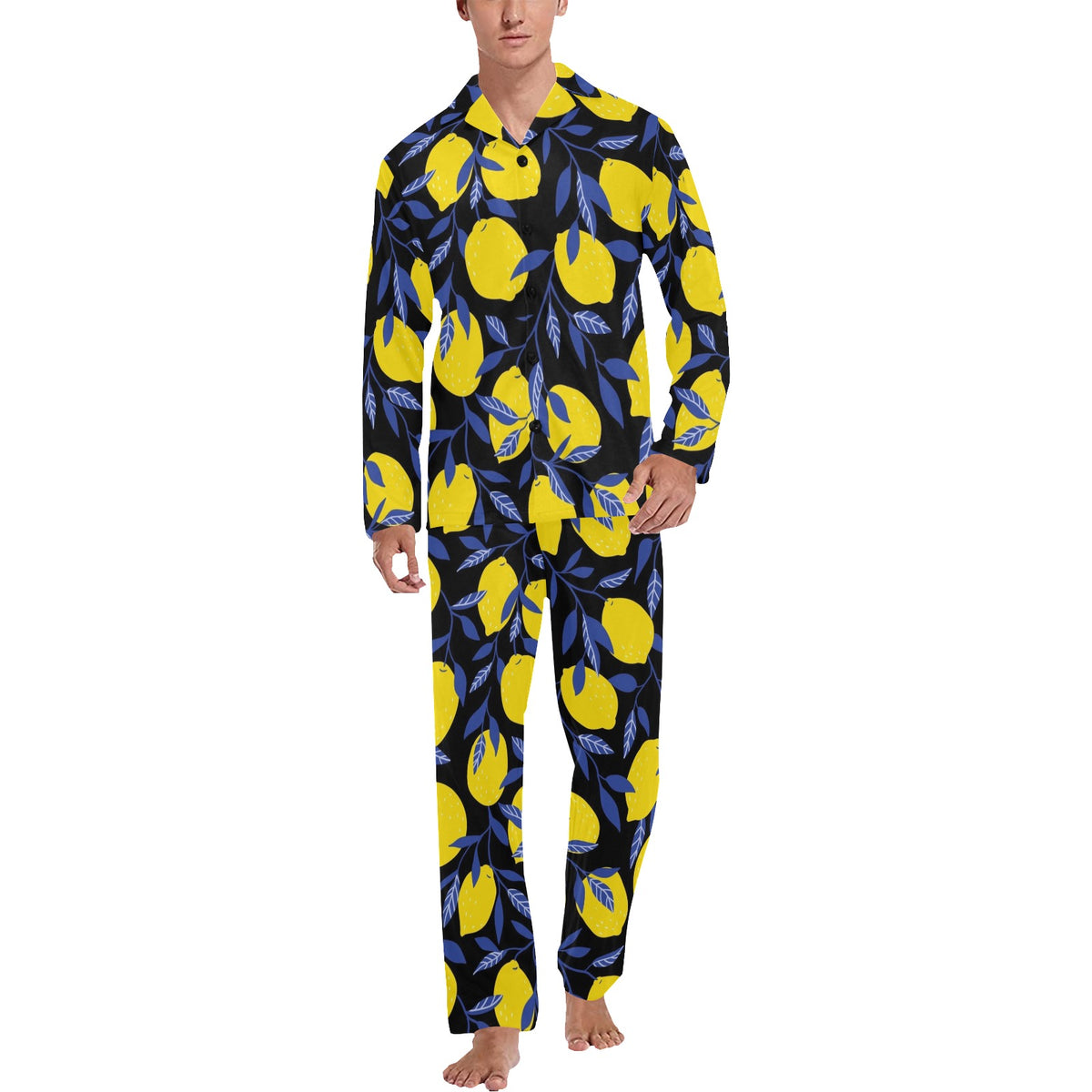 Lemon Pattern Print Design LM01 Men's Long Sleeve Pajama Set
