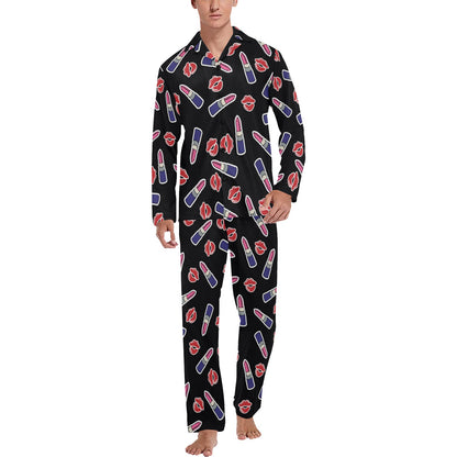 Lipstick Pattern Print Design LT01 Men's Long Sleeve Pajama Set