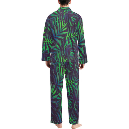 Palm Leaves Pattern Print Design PL01 Men's Long Sleeve Pajama Set