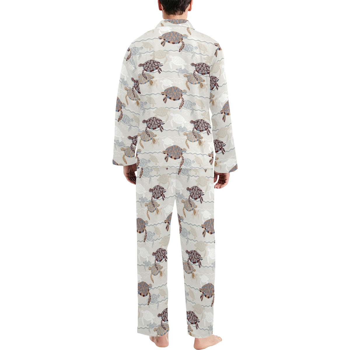 Sea Turtle Pattern Print Design T07 Men's Long Sleeve Pajama Set