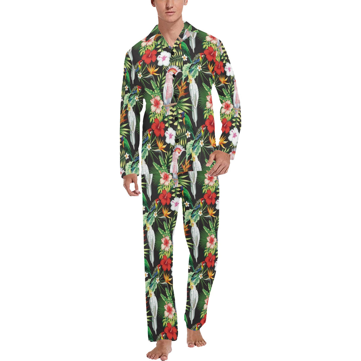 Tropical Flower Pattern Print Design TF03 Men's Long Sleeve Pajama Set