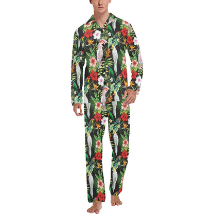 Tropical Flower Pattern Print Design TF03 Men's Long Sleeve Pajama Set