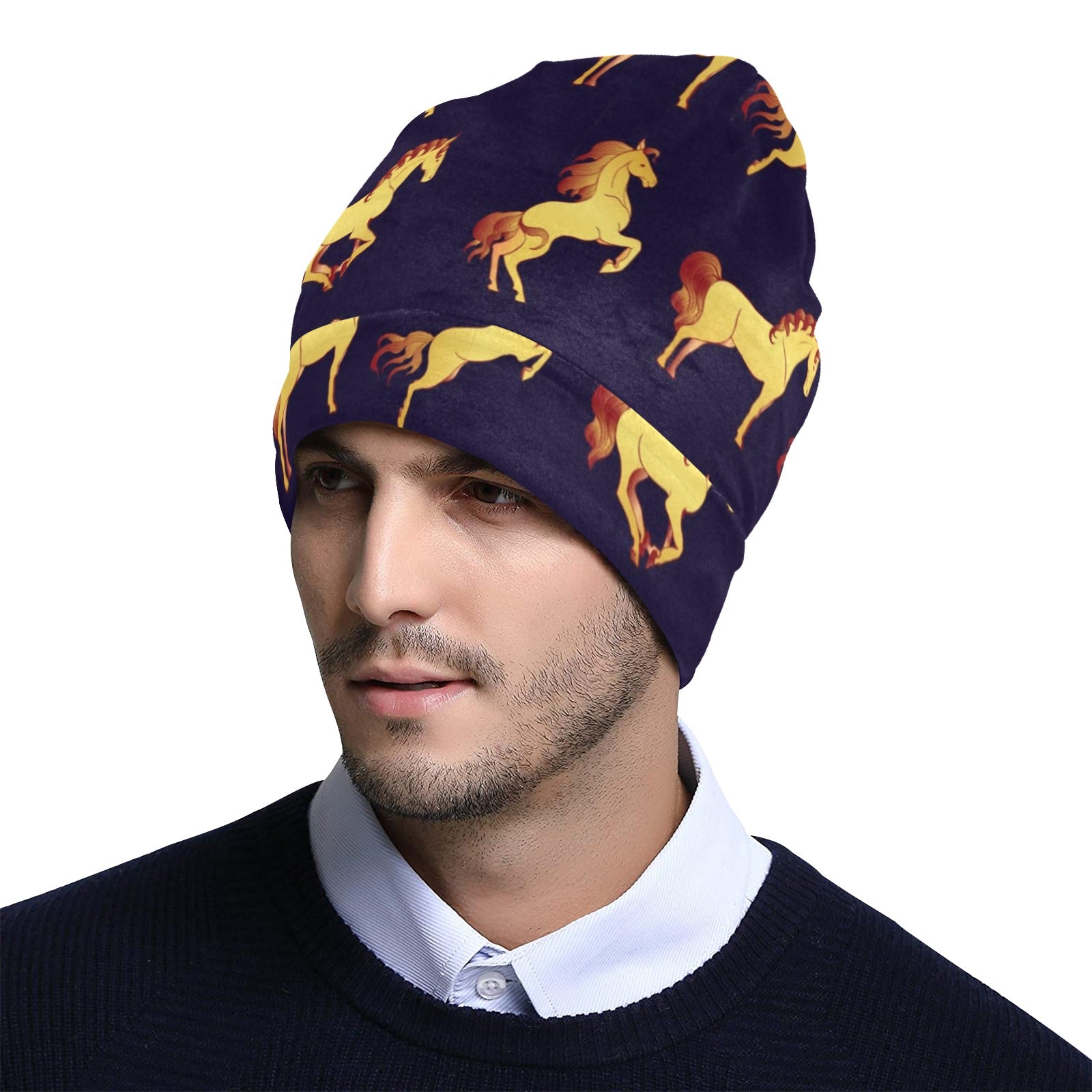 Gold Horse Pattern Unisex Beanie