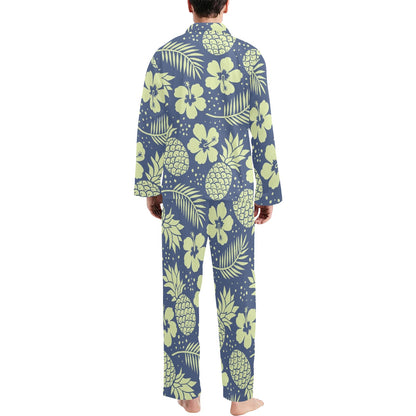 Pineapple Pattern Print Design PP07 Men's Long Sleeve Pajama Set