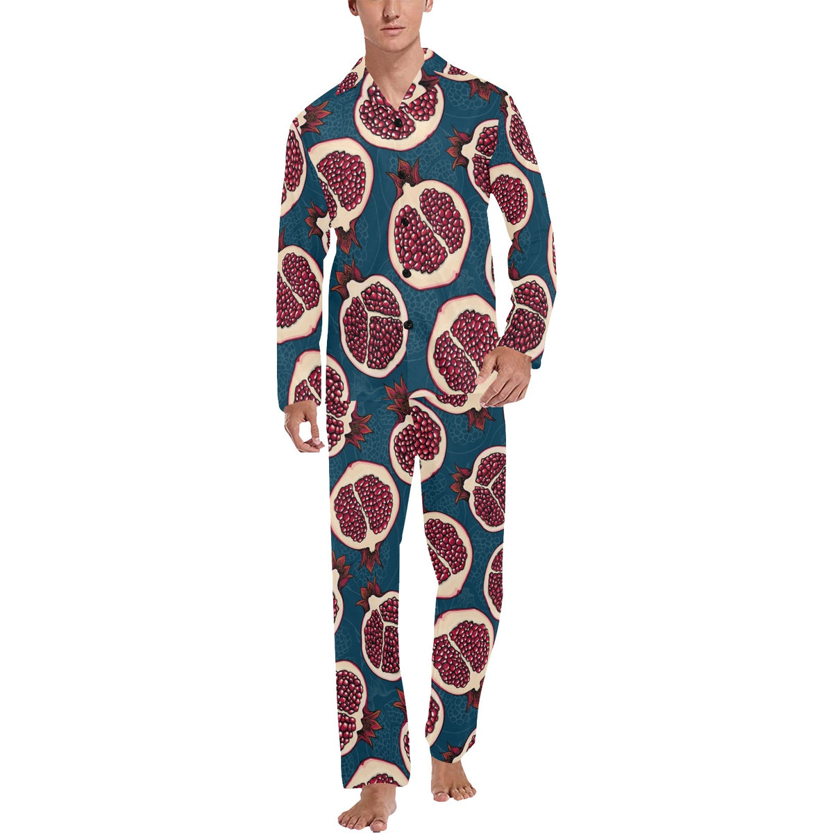Pomegranate Pattern Print Design PG02 Men's Long Sleeve Pajama Set