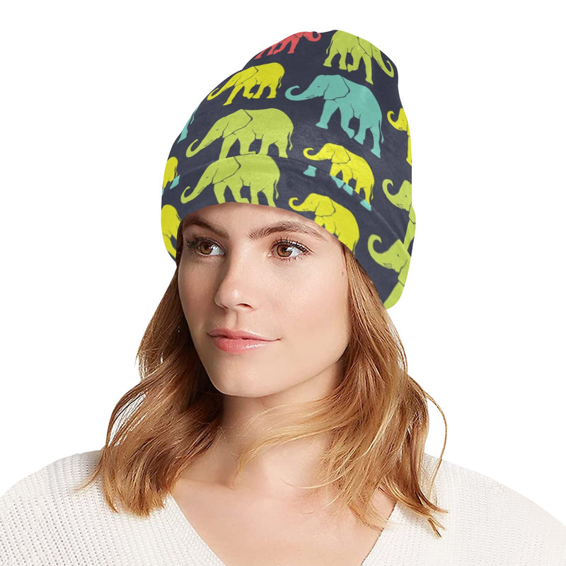 Elephant Neon Color Print Pattern Unisex Beanie