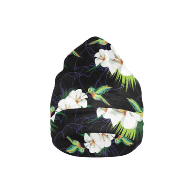 Hummingbird with Flower Pattern Print Design 03 Unisex Beanie