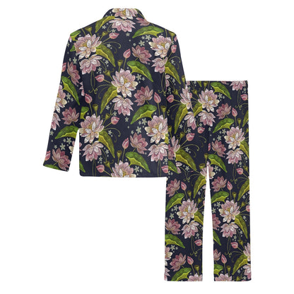 lotus Embroidered Pattern Print Design LO06 Men's Long Sleeve Pajama Set
