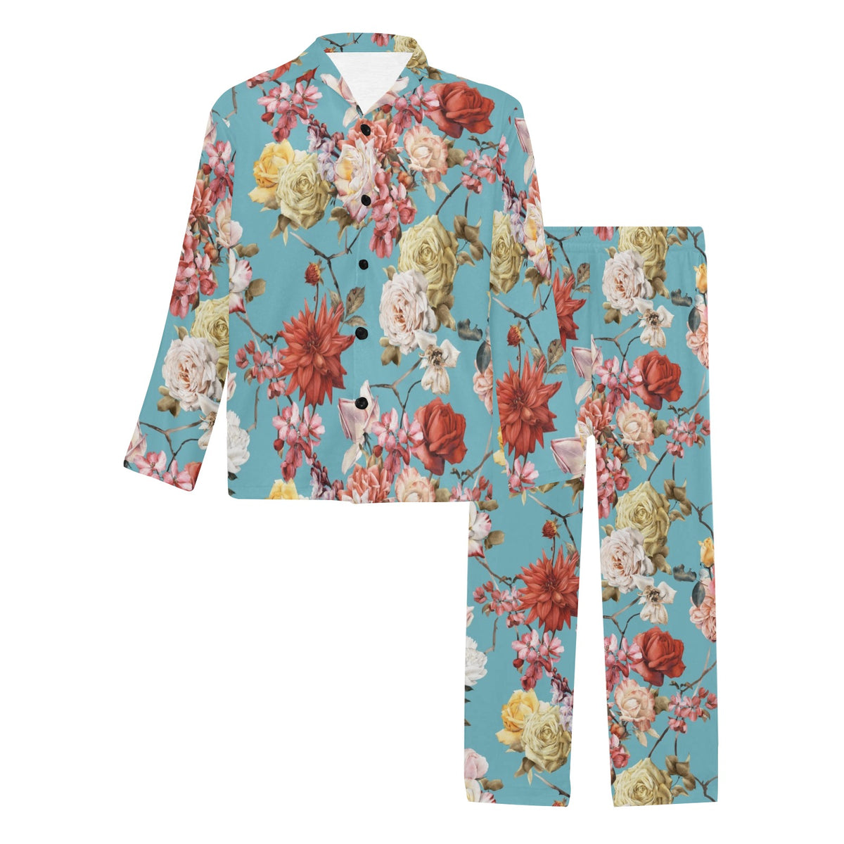 Summer Floral Pattern Print Design SF05 Men's Long Sleeve Pajama Set