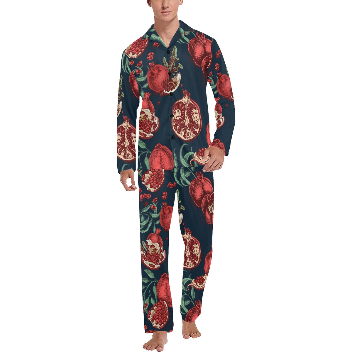 Pomegranate Pattern Print Design PG04 Men's Long Sleeve Pajama Set