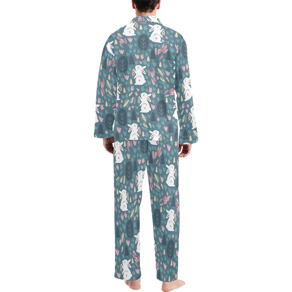 Rabbit Pattern Print Design RB013 Men's Long Sleeve Pajama Set