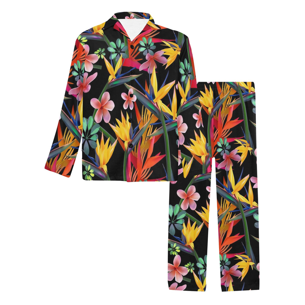 Tropical Flower Pattern Print Design TF015 Men's Long Sleeve Pajama Set