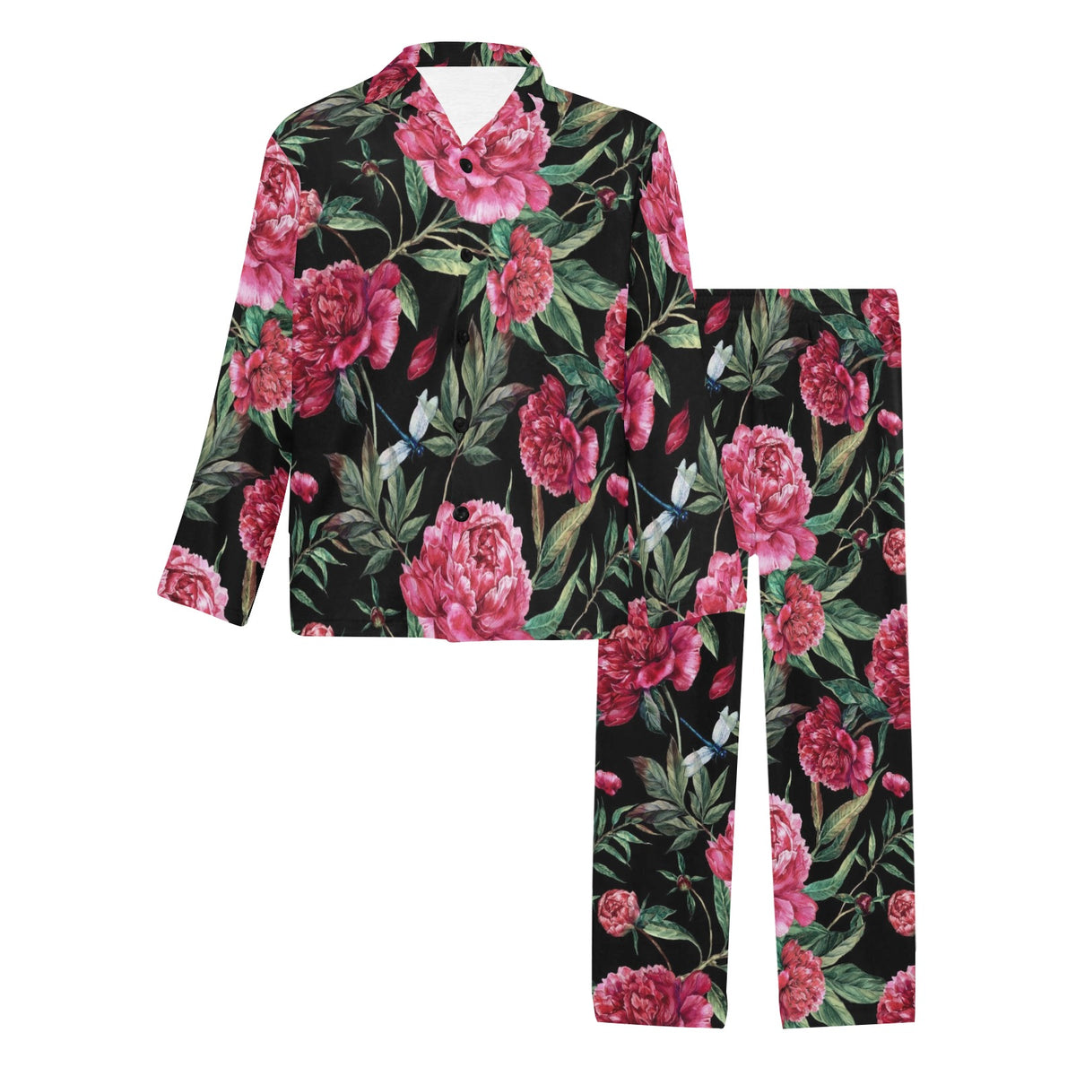Peony Pattern Print Design PE04 Men's Long Sleeve Pajama Set