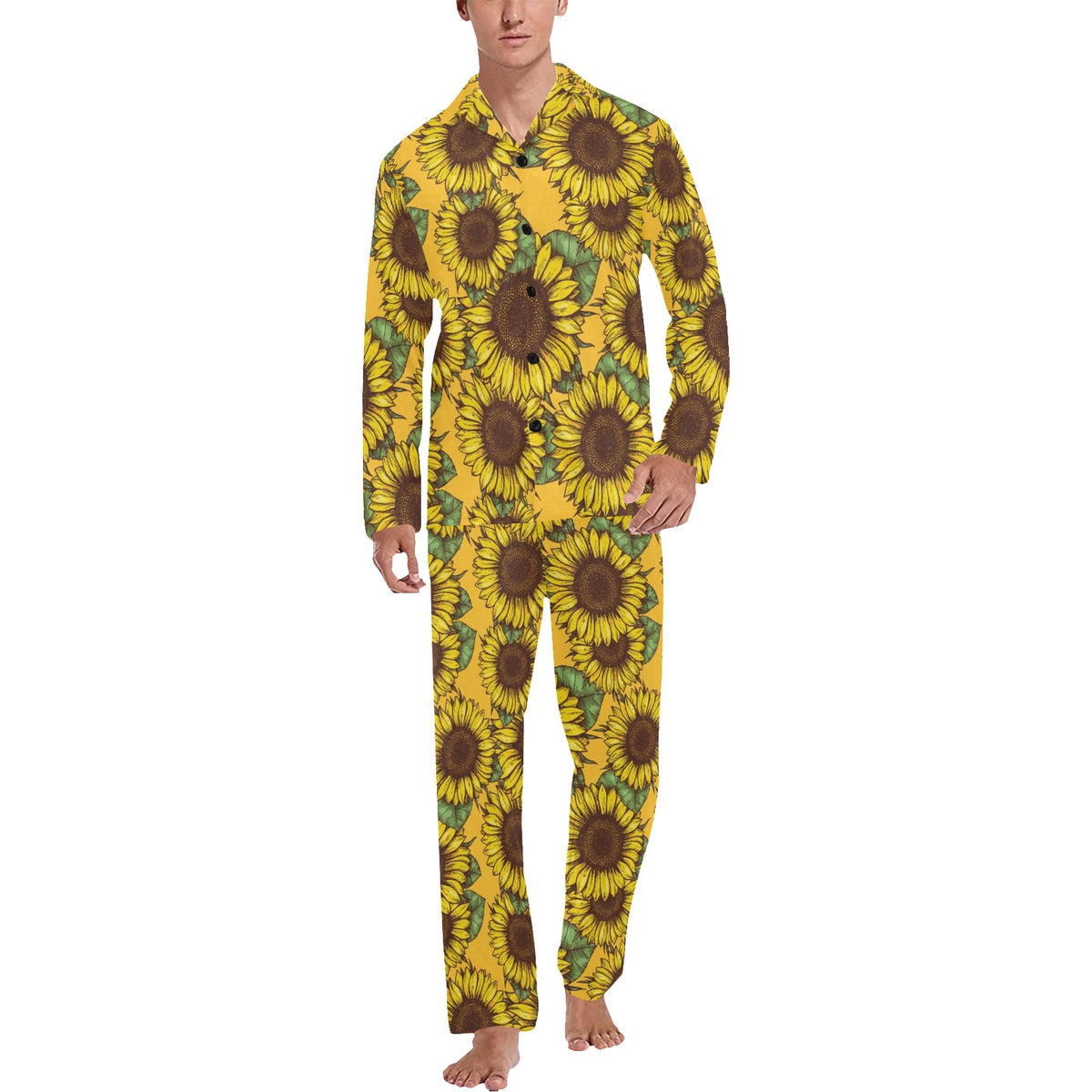 Sunflower Pattern Print Design SF04 Men's Long Sleeve Pajama Set