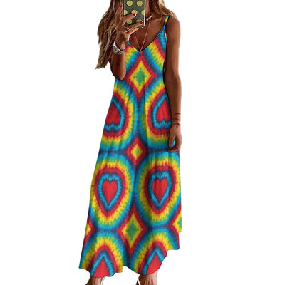 Tie Dye Heart shape Long Maxi Dress