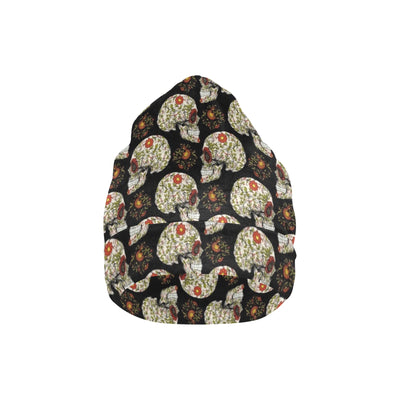 Sugar Skull Flower Design Themed Print Unisex Beanie