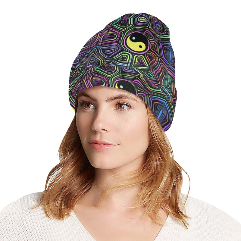 Yin Yang Neon Color Design Print Unisex Beanie