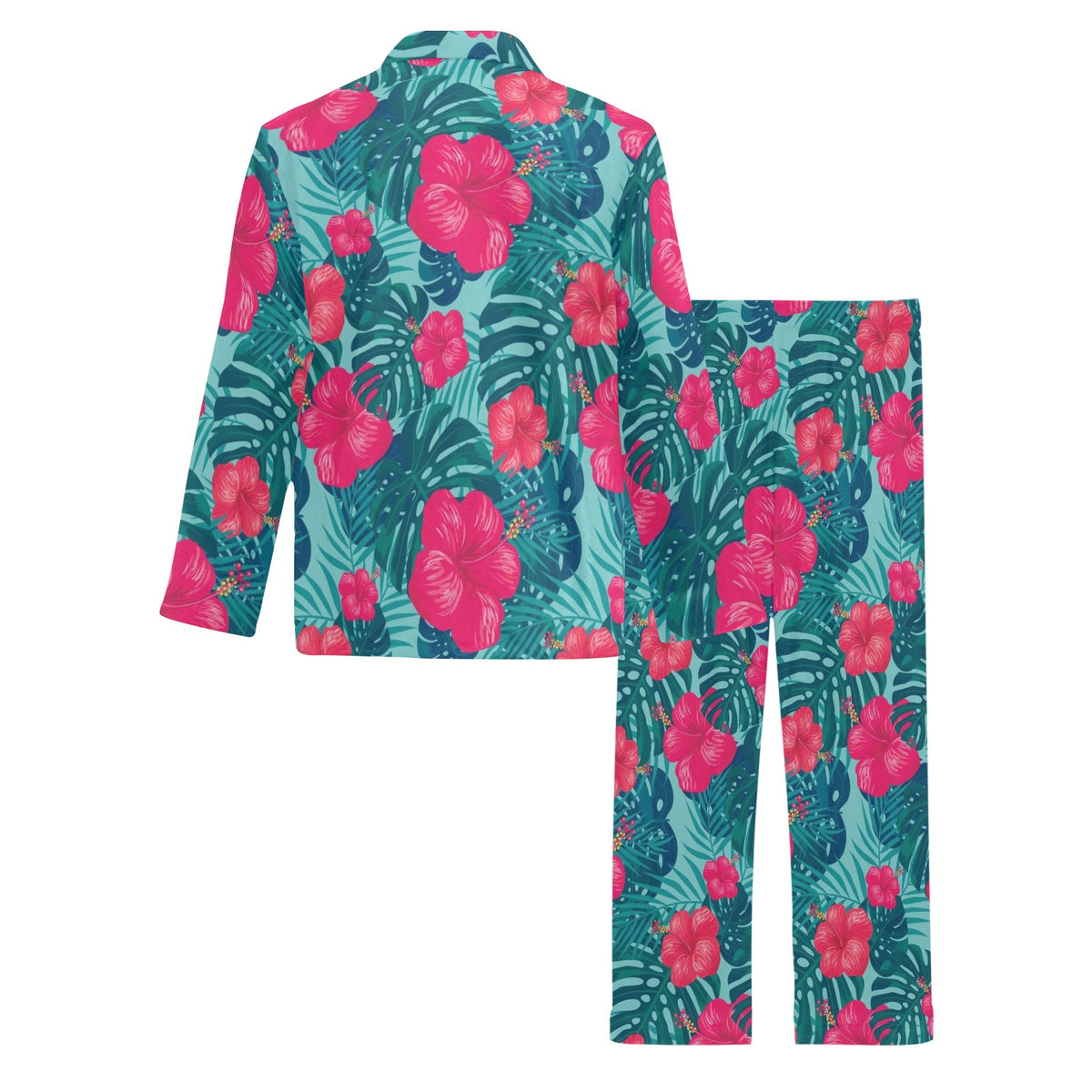 Red Hibiscus Pattern Print Design HB017 Men's Long Sleeve Pajama Set