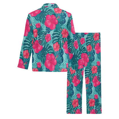 Red Hibiscus Pattern Print Design HB017 Men's Long Sleeve Pajama Set