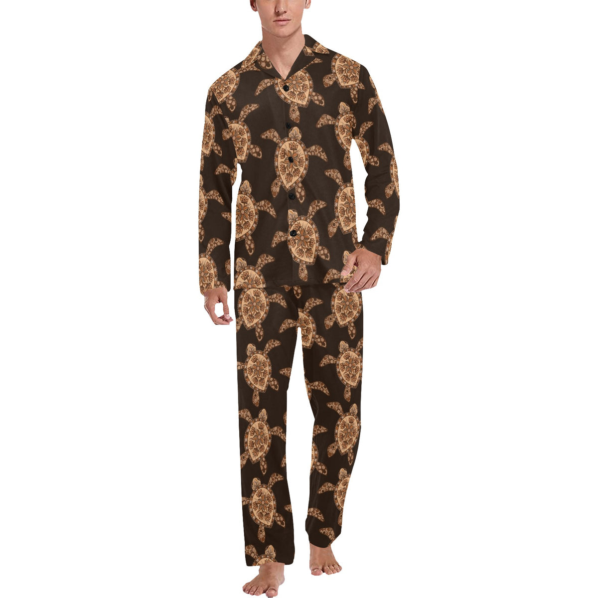 Tribal Sea Turtle Pattern Print Design T09 Men's Long Sleeve Pajama Set
