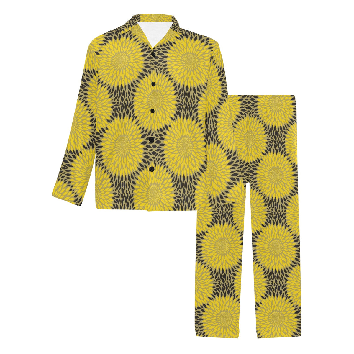 Sunflower Pattern Print Design SF06 Men's Long Sleeve Pajama Set