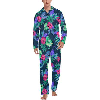 Tropical Flower Pattern Print Design TF09 Men's Long Sleeve Pajama Set