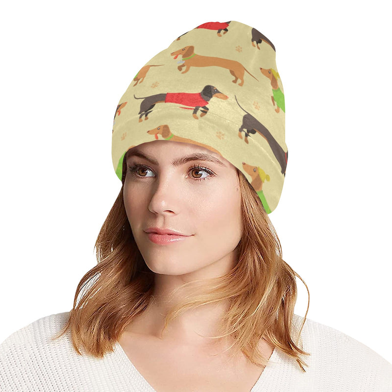 Dachshund Pattern Print Design 06 Unisex Beanie