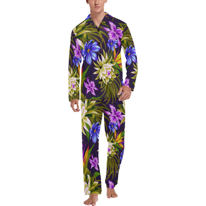 Water Lily Pattern Print Design WL08 Men's Long Sleeve Pajama Set