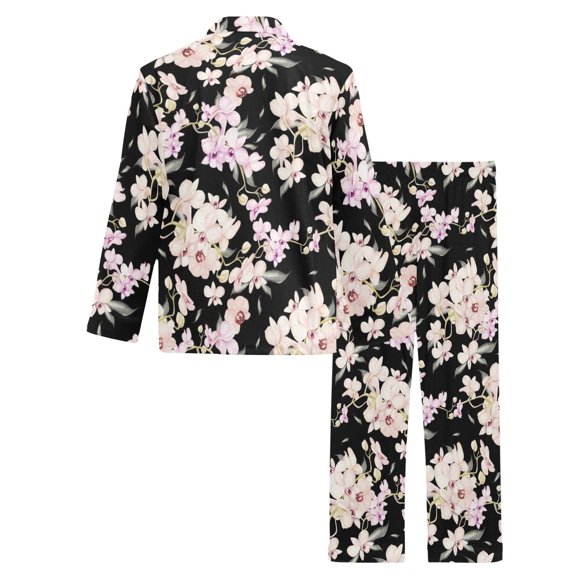 Orchid White Pattern Print Design OR03 Men's Long Sleeve Pajama Set