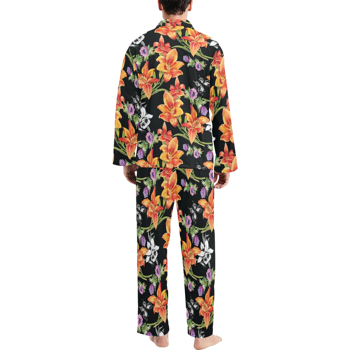 Tropical Flower Pattern Print Design TF02 Men's Long Sleeve Pajama Set