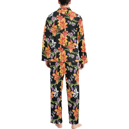 Tropical Flower Pattern Print Design TF02 Men's Long Sleeve Pajama Set