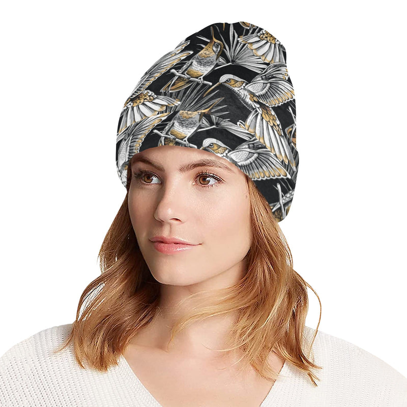 Hummingbird Gold Design Themed Print Unisex Beanie