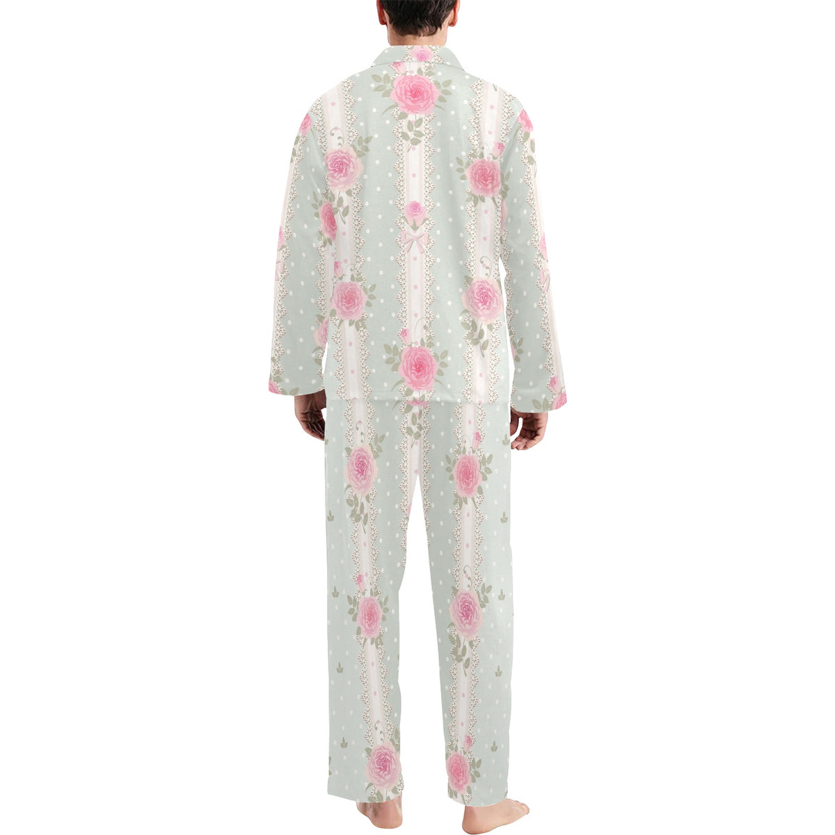 Rose Pattern Print Design RO016 Men's Long Sleeve Pajama Set