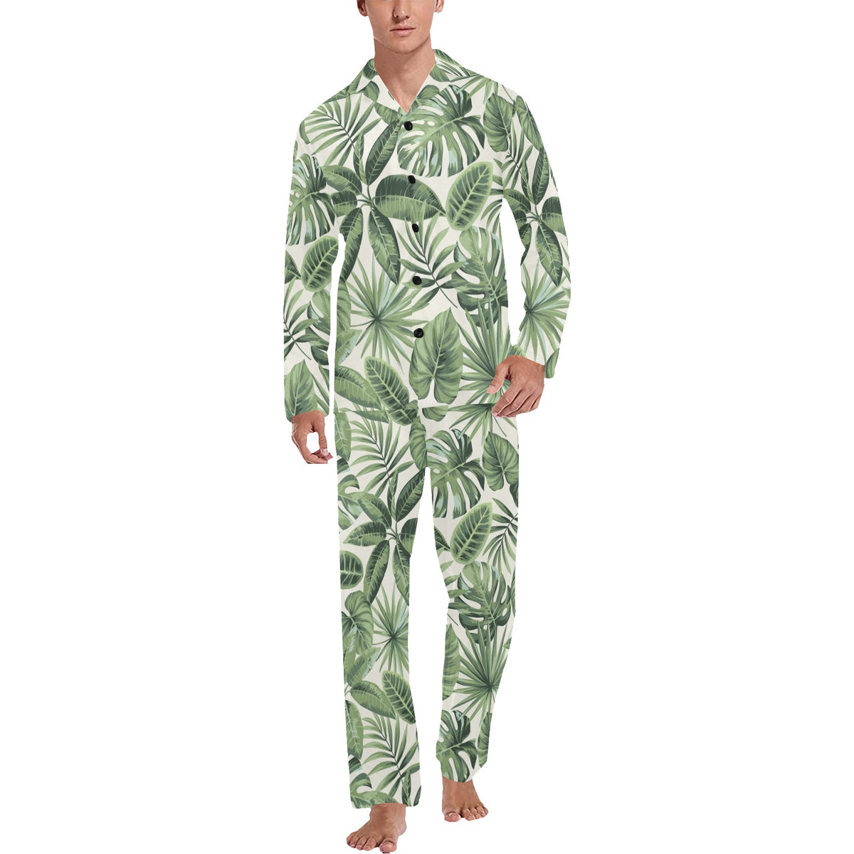 Palm Leaves Pattern Print Design PL014 Men's Long Sleeve Pajama Set