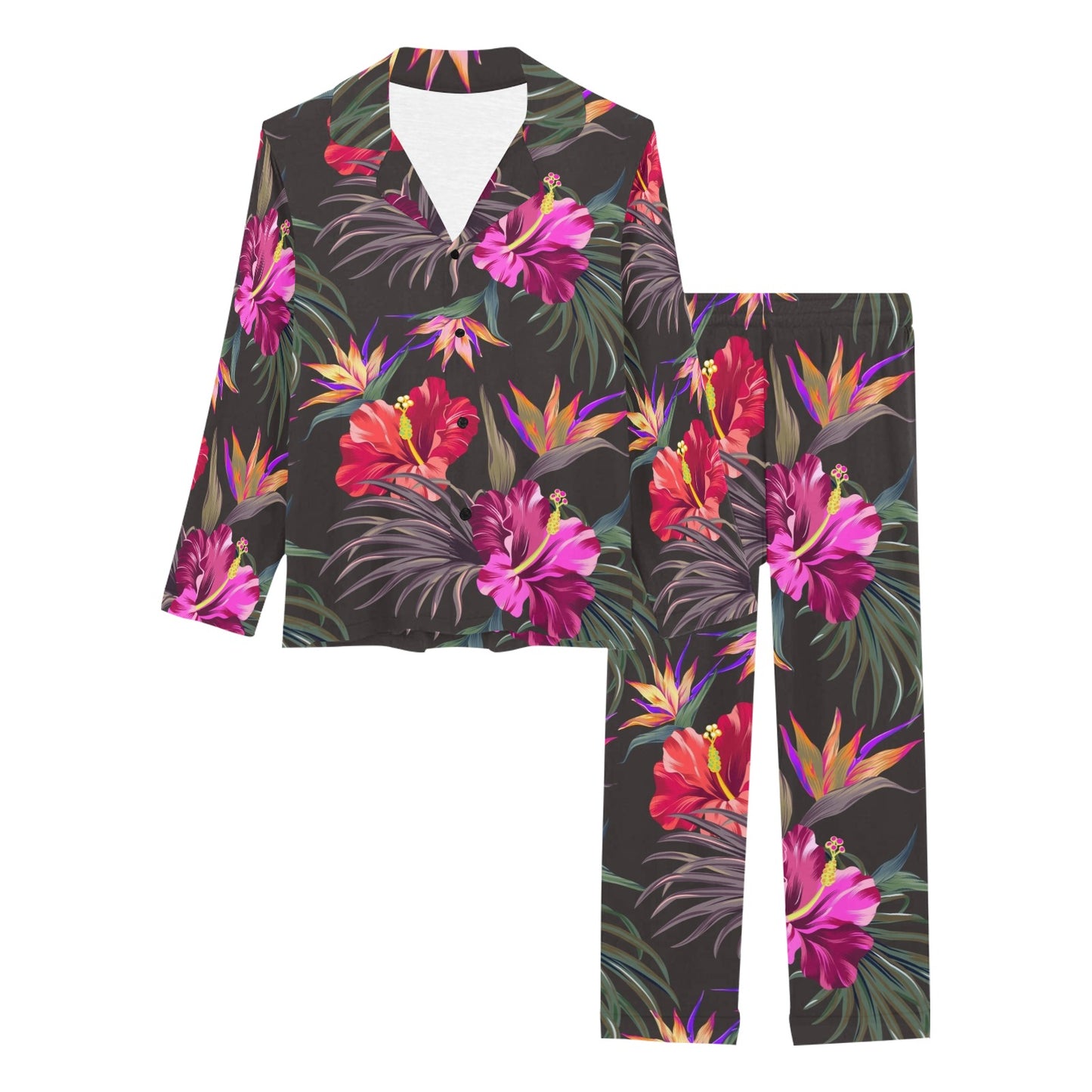 Hibiscus Pattern Print Design HB014 Women's Long Sleeve Pajama Set