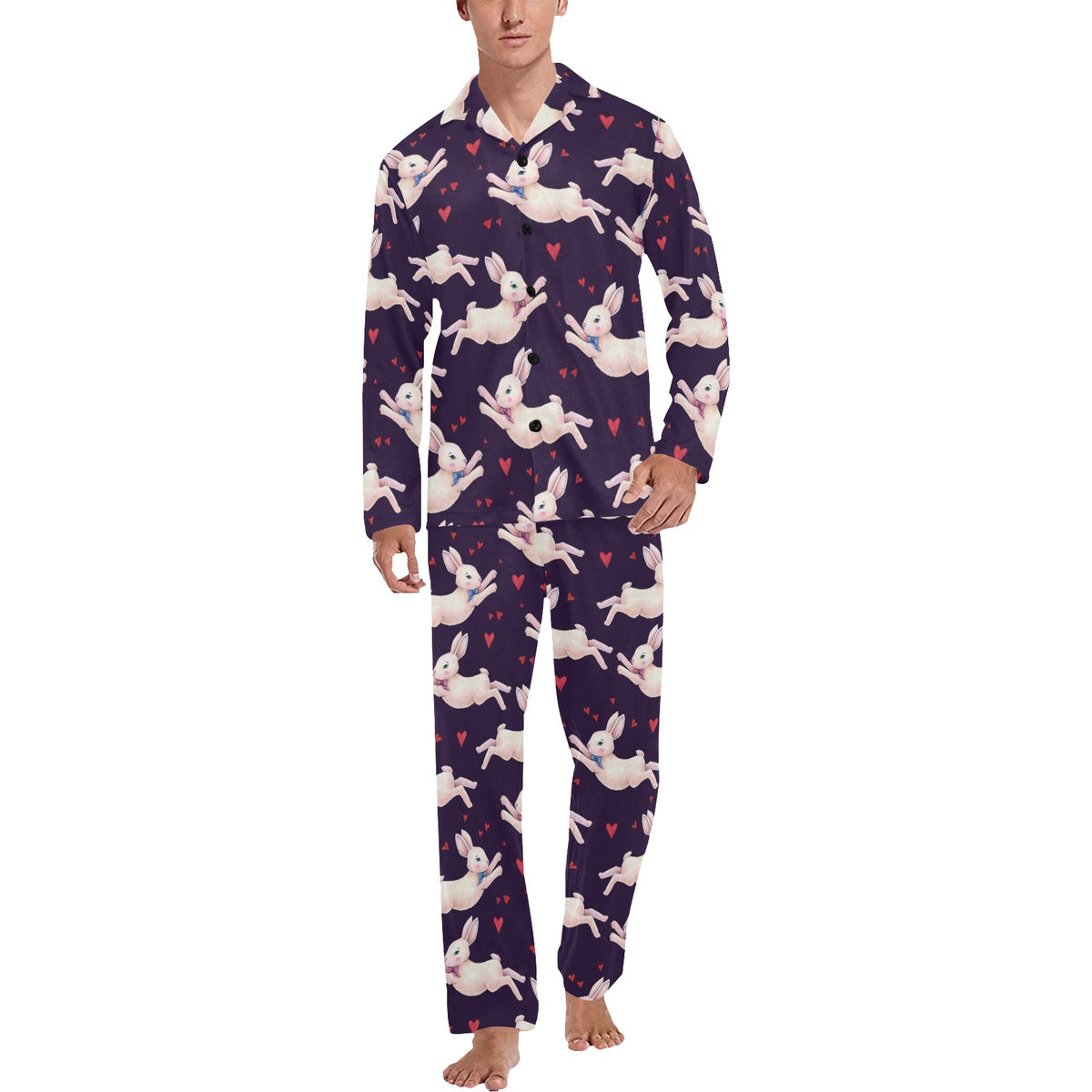 Rabbit Pattern Print Design RB016 Men's Long Sleeve Pajama Set