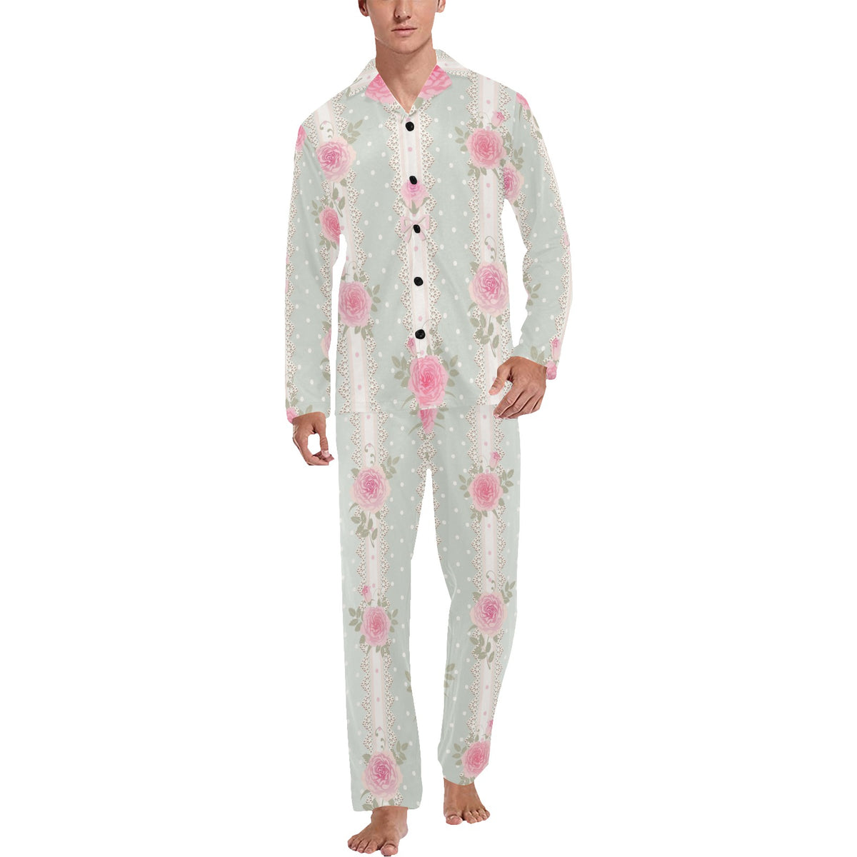 Rose Pattern Print Design RO016 Men's Long Sleeve Pajama Set